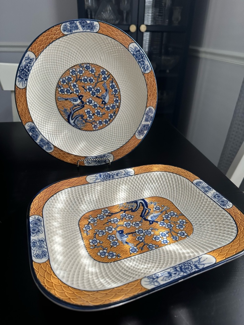 Blue & Gold Floral Porcelain Dinnerware Set - Elegant Home Dining